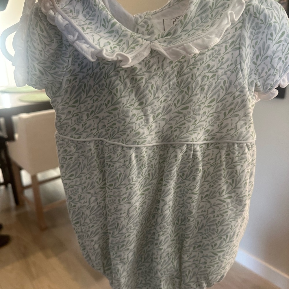 Baby Girls' Printed Green Leaf One-Piece with Ruffle Collar